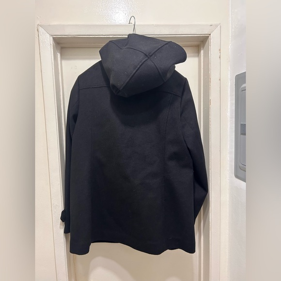 Pendleton Pea Coat Womens Large Black Wool Blend Hooded Rosyln Toggle Duffle - Picture 3 of 10